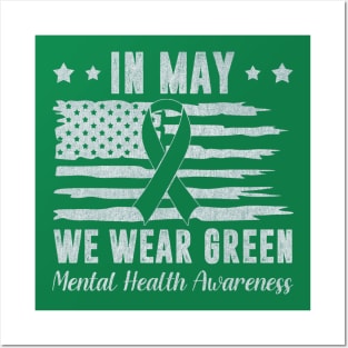 In May We Wear Green Mental Health Awareness Month Posters and Art